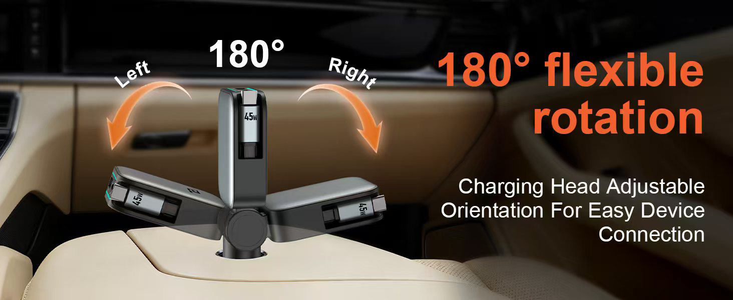 Goldplin GP-C097 car charger with 180-degree flexible rotation charging head for easy device connection from any angle